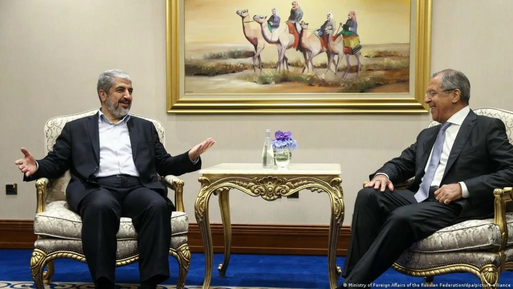 In 2015, Hamas leader Khaled Mashal (left) met with Russian Foreign Minister Sergey LavrovImage: Ministry of Foreign Affairs of the Russian Federation/dpa/picture alliance