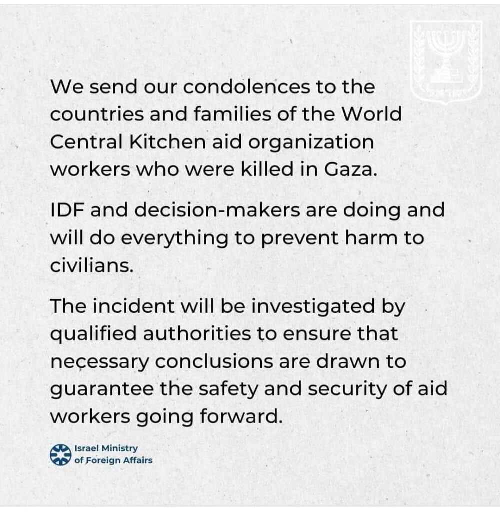 Deaths of aid workers in Gaza